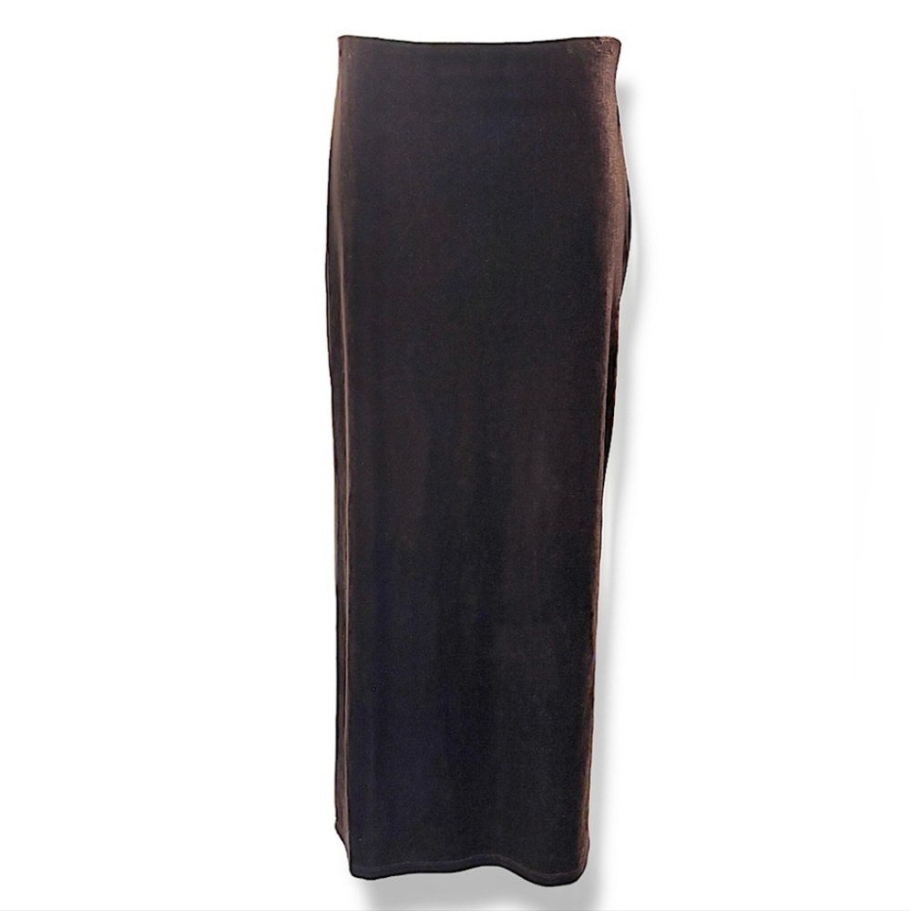 HOT KISS Dark Brown Velvet Maxi Skit Deep Side Slits VINTAGE